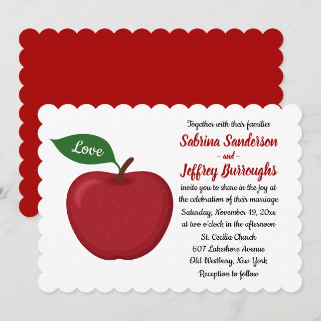 Fall Red Burgundy Wedding Country Apple Love Invitation (Front/Back)
