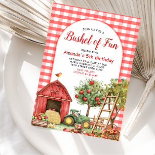 Fall Red Gingham Bushel of Fun Birthday Invitation