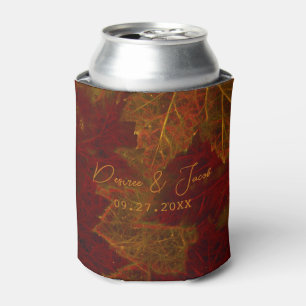 Fall Red Gold Rustic Elegant Maple Leaves Can Cooler