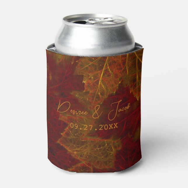 Fall Red Gold Rustic Elegant Maple Leaves Can Cooler (Can Front)