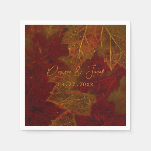 Fall Red Gold Rustic Elegant Maple Leaves Napkins