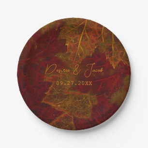 Fall Red Gold Rustic Elegant Maple Leaves Paper Plates