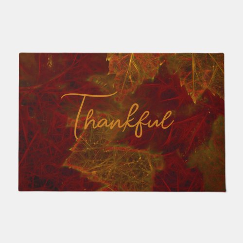 Fall Red Gold Rustic Elegant Maple Leaves Thankful Doormat