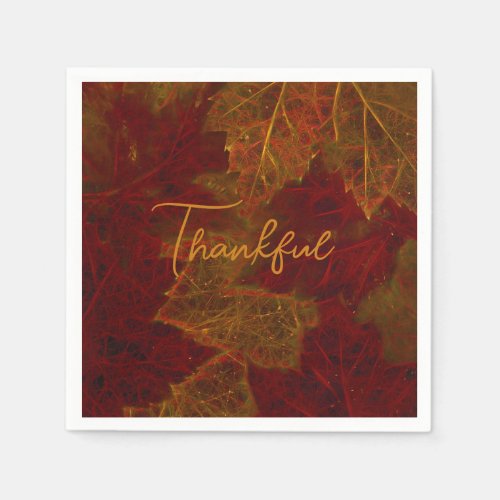 Fall Red Gold Rustic Elegant Maple Leaves Thankful Napkins