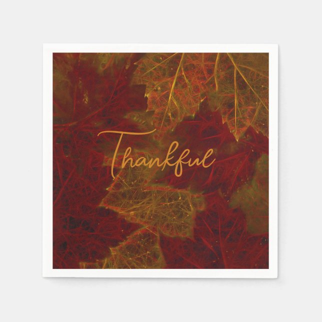 Fall Red Gold Rustic Elegant Maple Leaves Thankful Napkins (Front)