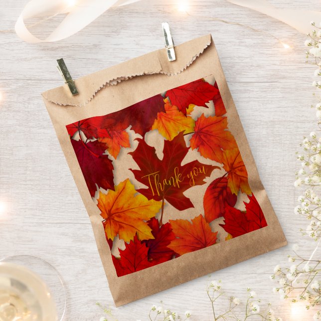 Fall Red Leaves Thank You Favor Bags (Clipped)