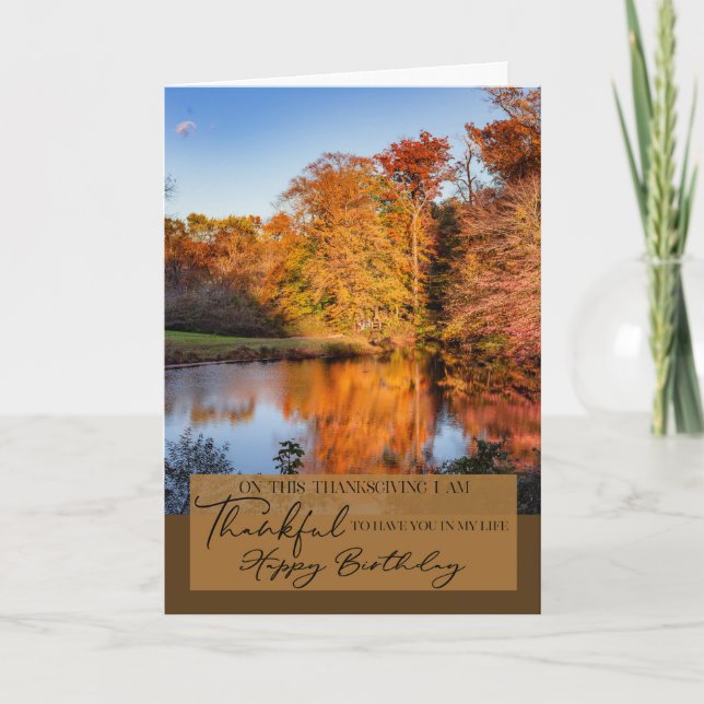 Fall Reflections on a Pond Thanksgiving Birthday Card (Front)