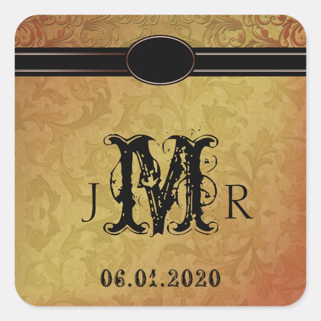Fall Regency Wedding Monogram Sticker (Front)