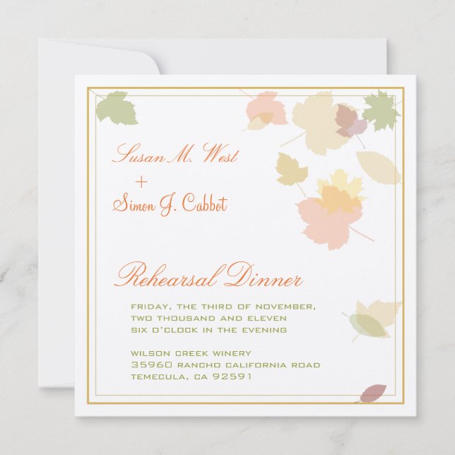 Fall Rehearsal Dinner Invitation - Falling Leaves (Front)
