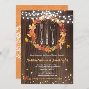 Fall rehearsal dinner rustic wreath thanksgiving invitation