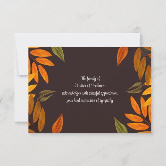 Fall Remembrance Sympathy Thank You Card (Front)