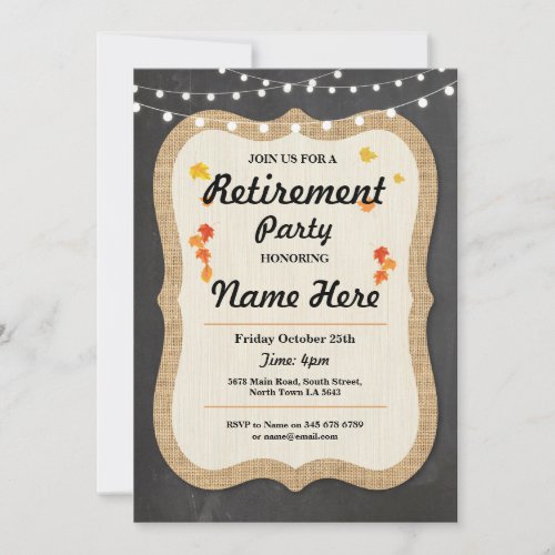 Fall Retirement Party Rustic Retired Chalk Invite