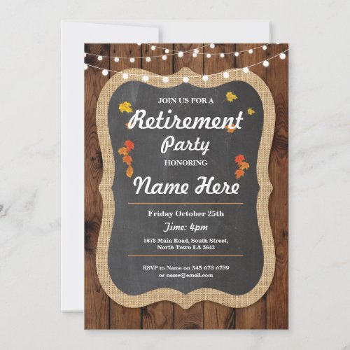 Fall Retirement Party Rustic Retired Wood Invite