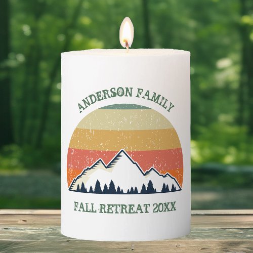 Fall Retreat Mountain Sunset Home Personalized Pillar Candle