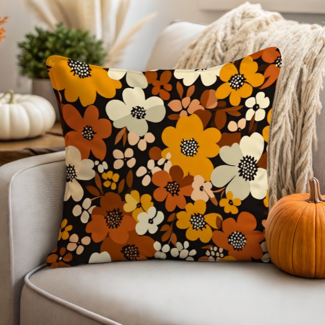 Fall Retro Floral Throw Pillow (Creator Uploaded)