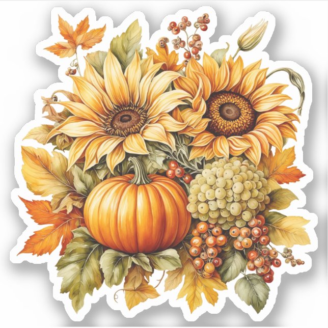 Fall Richness - Sunflower, Grapes, Pumpkins Sticker (Front)
