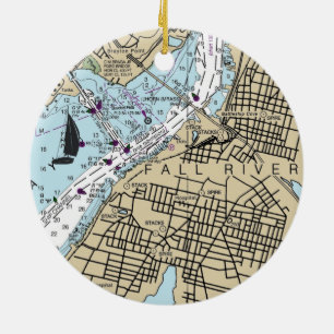 Fall River MA Nautical Chart Ceramic Ornament