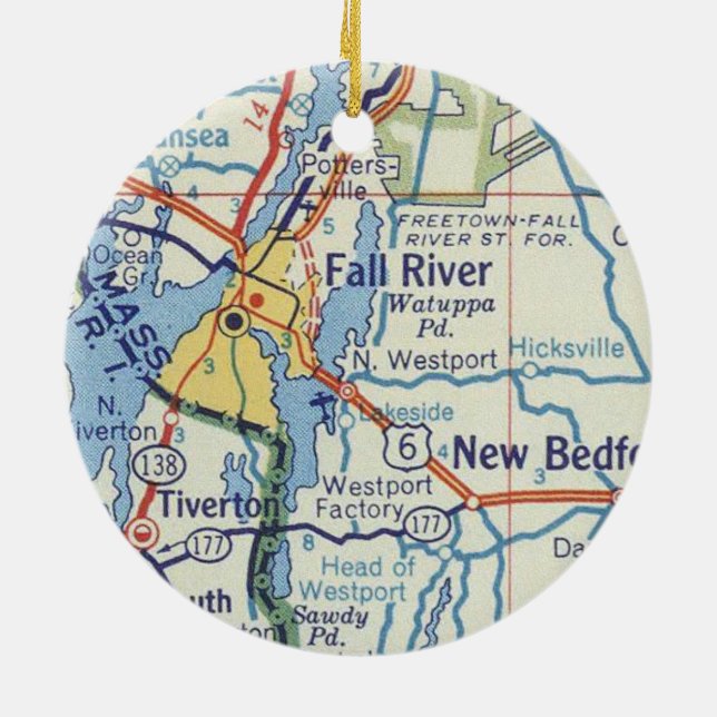 Fall River MA Vintage Map Ceramic Ornament (Back)