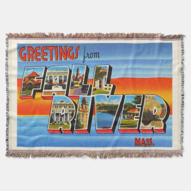 Fall River Massachusetts MA Old Travel Souvenir Throw Blanket (Front)