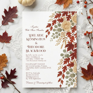 Fall Romance Autumn Bliss Ivory Burgundy Wedding Invitation