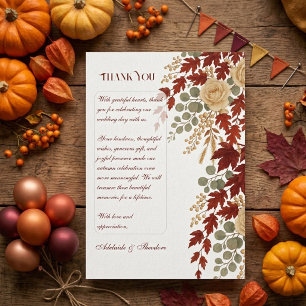 Fall Romance Autumn Bliss Ivory Burgundy Wedding Thank You Card