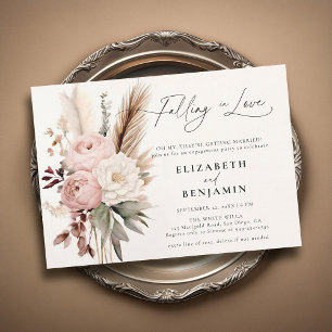 Fall Romantic Boho Peony Pampas Engagement Party Invitation