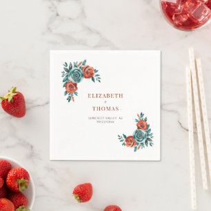 Fall Romantic Bold Teal Orange Elegant Wedding Napkins