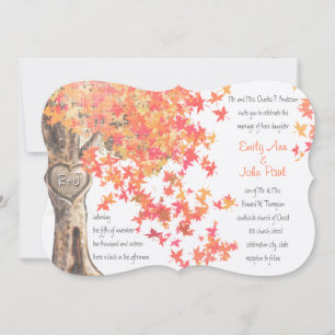 Fall Romantic Rustic Tree Orange Yellow Wedding Invitation