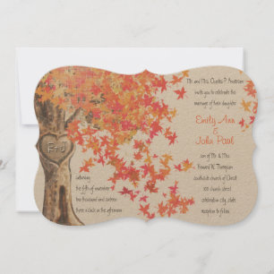 Fall Romantic Rustic Tree Orange Yellow Wedding Invitation