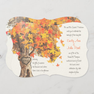 Fall Romantic Rustic Tree Orange Yellow Wedding Invitation