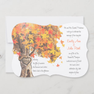 Fall Romantic Rustic Tree Orange Yellow Wedding Invitation