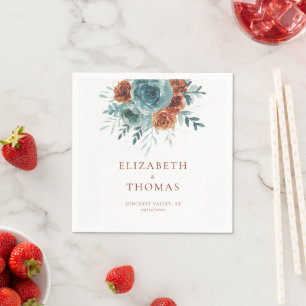 Fall Romantic Soft Teal Orange Elegant Wedding Napkins