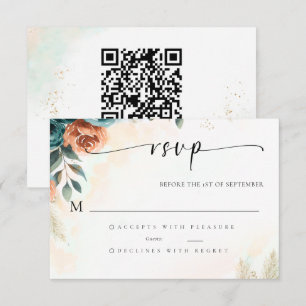 Fall Romantic Teal Burnt Orange QR Wedding RSVP