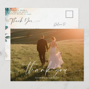 Fall Romantic Teal Burnt Orange Rose Wedding Photo Thank You Card