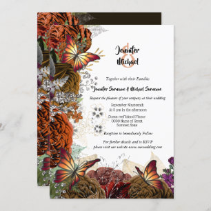 Fall rose autumn butterfly thanksgiving wedding invitation