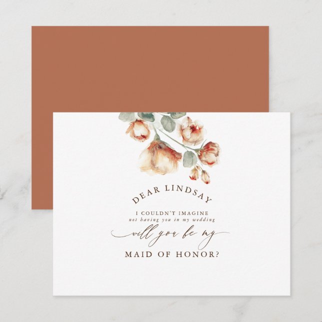 Fall Rose Floral Bridesmaid - Maid of Honor Invitation (Front/Back)