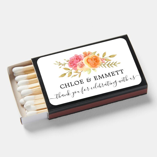 Fall Rose Floral Wedding Thank You Favor Matchboxes (Front Open)