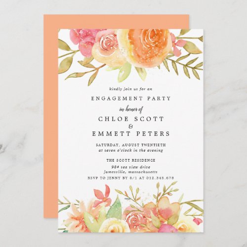 Fall Rose Flower Engagement Party Invitation