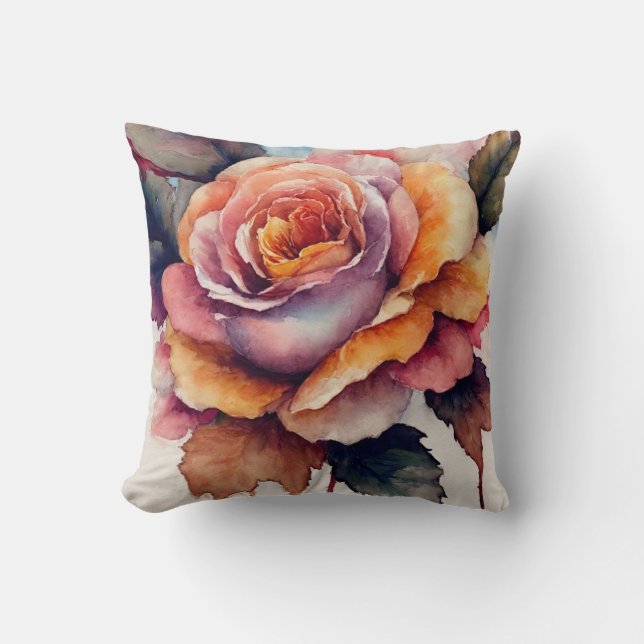 Fall Rose Throw Pillow (Front)