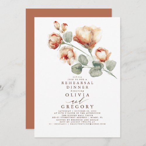 Fall Roses Floral Elegant Rehearsal Dinner Invitation