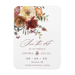Fall Rust Burgundy Orange Script Wedding Save The Magnet