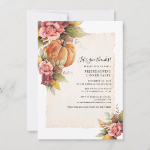 Fall Rust Leaves Pumpkin Friendsgiving Dinner Invitation