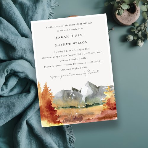 Fall Rust Mountain Trees Foliage Rehearsal Dinner Invitation