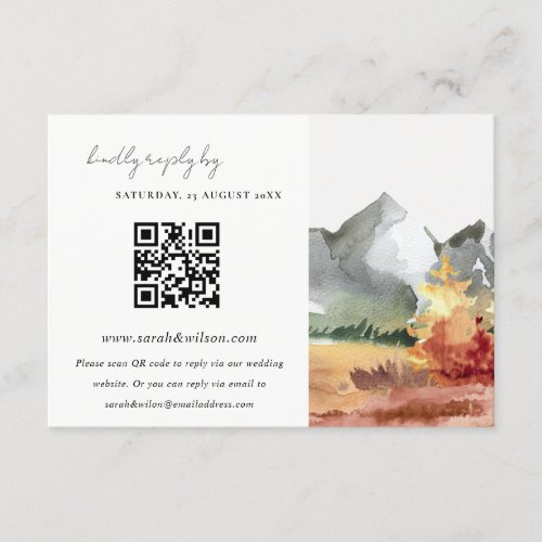 Fall Rust Mountain Trees Wedding QR Code RSVP Enclosure Card