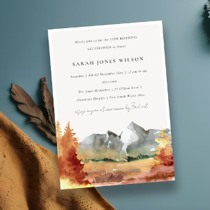 Fall Rust Orange Mountain Trees Any Age Birthday Invitation