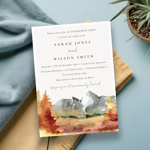 Fall Rust Orange Mountain Trees Foliage Engagement Invitation