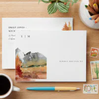 Fall Rust Orange Mountain Trees Foliage Wedding Envelope