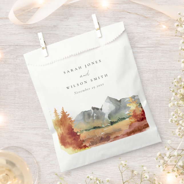 Fall Rust Orange Mountain Trees Foliage Wedding  Favor Bag (Clipped)
