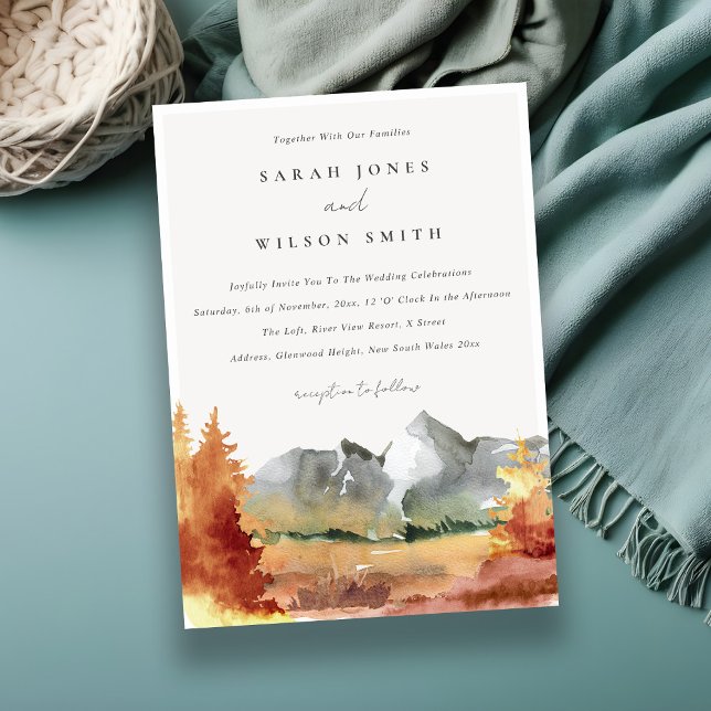 Fall Rust Orange Mountain Trees Foliage Wedding  Invitation (Creator Uploaded)