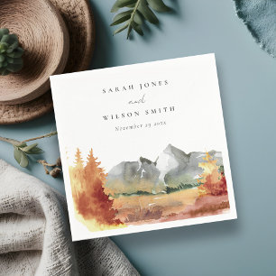 Fall Rust Orange Mountain Trees Foliage Wedding  Napkins